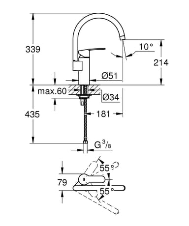 Grohe Eurostyle, korkealla juoksuputkella