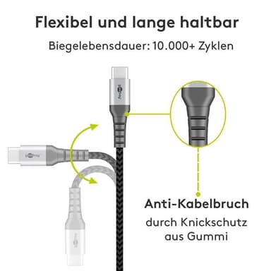Goobay USB-C ™ - USB-A Tekstiilikaapeli metalliliittimillä (avaruudenharmaa / hopea) 2 m
