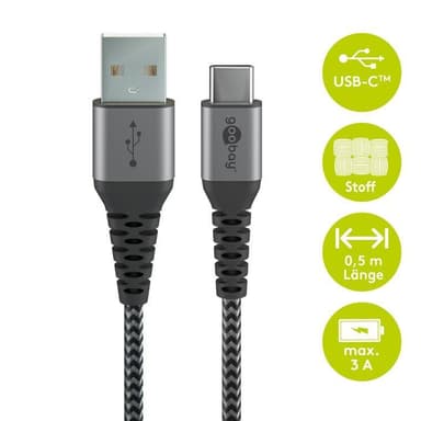 Goobay USB-C ™ - USB-A Tekstiilikaapeli metalliliittimillä (avaruudenharmaa / hopea) 2 m