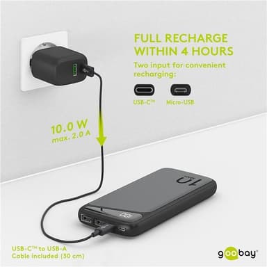 Goobay Virtapankki Slimline 10 000 mAh