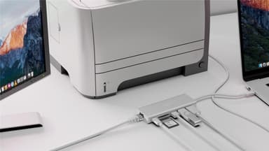 USB-C™-multiportadapter HDMI 4k 30 Hz, USB, CR, RJ45, PD, aluminium, silver