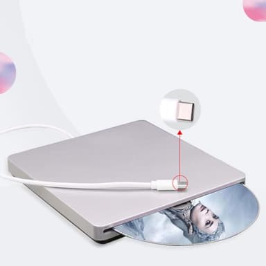 Ulkoinen CD- ja DVD-soittimen optinen asema USB-C Silver