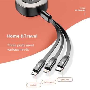 3i1 Snabbladdare med 1.2m utdragsbar kabel