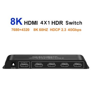 4 in 1 -lähtö HDMI-kytkin 8K 60Hz HDMI 2.1 HDR HDCP2.3 48Gbps PS5 Xboxille Musta