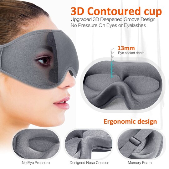 3D Sleep Mask silmämaski lentomatkoille, nukkumiseen ja päiväunille Musta