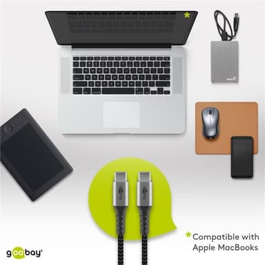 USB-C â„¢ - USB-C â„¢ Tekstiilikaapeli metalliliittimillä (avaruudenharmaa / hopea) 2 m