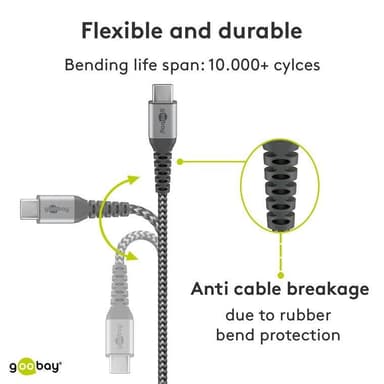 USB-C ™ - USB-C ™ Tekstiilikaapeli metalliliittimillä (avaruudenharmaa / hopea) 0,5 m
