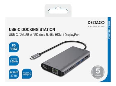 USBC docking station HDMI/DP/RJ45/2xUSBA/SD PD 3 space grey