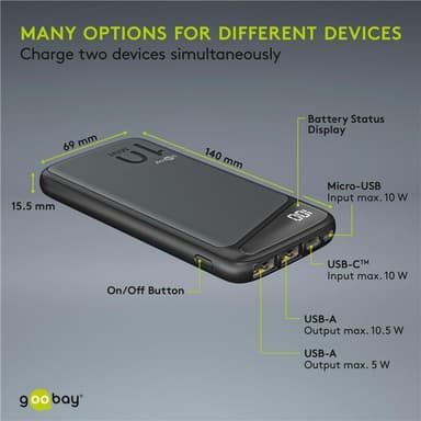 Goobay Virtapankki Slimline 10 000 mAh