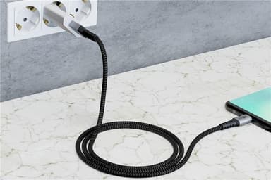 USB-C ™ - USB-C ™ Tekstiilikaapeli metalliliittimillä (avaruudenharmaa / hopea) 1 m