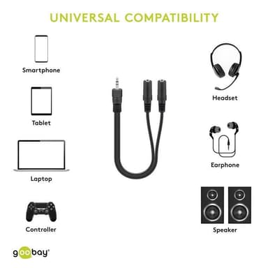 Goobay 3,5 mm:n audio-Y-kaapelisovitin  1x uros-2x naarasstereo