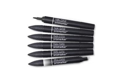 Winsor Promarker set 6st (5st Svart +1st blender)