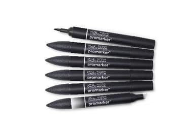 Winsor Promarker set 6st (5st Svart +1st blender)
