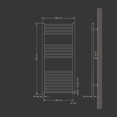 ECD Germany kylpyhuonepatteri 600 x 1200 mm - valkoinen, sivuliitäntä
