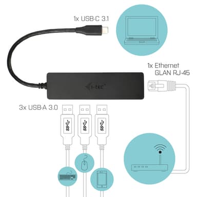 i-tec Advance C31GL3SLIM, USB 3.2 Gen 1 (3.1 Gen 1) Type-C, RJ-45, USB 3.2 Gen 1