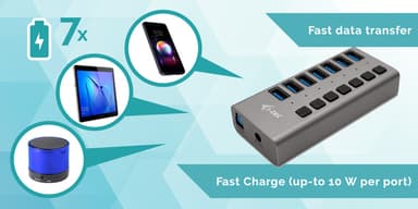 i-tec U3CHARGEHUB7, inomhus, AC, Grå