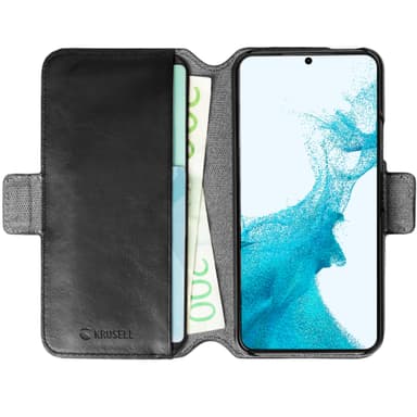 Nahkainen puhelinlompakko Galaxy S22+ musta