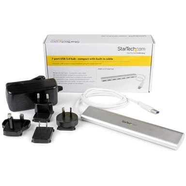 StarTech.com Kompakt USB 3.0-hubb med 7 portar och inbyggd kabel - 5Gbps, USB 3.
