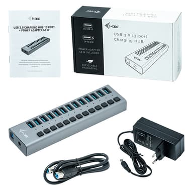 i-tec U3CHARGEHUB13, inomhus, AC, Grå