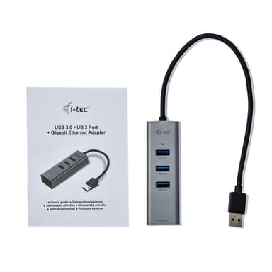 i-tec Metal U3METALG3HUB, USB 3.2 Gen 1 (3.1 Gen 1) Type-A, RJ-45, USB 3.2 Gen 1