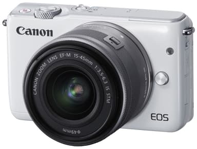 Canon EOS M10 kamera + 15-45 mm objektiivi (valkoinen)