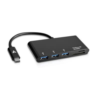 V7 V7UC3U-HUB-BLK-1E, USB 3.2 Gen 1 (3.1 Gen 1) Type-C, USB 3.2 Gen 1 (3.1 Gen 1