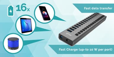 i-tec U3CHARGEHUB16, inomhus, AC, Grå