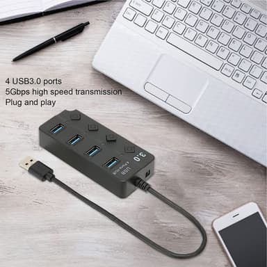 USB splitter USB 2.0 USB 3.0 hubb 5 Gbps 4-portars individuella LED på/av-brytare