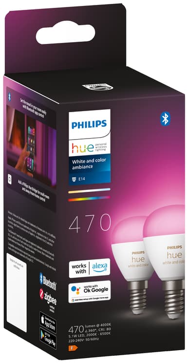 Philips Hue Luster LED lamppu WCA 5,1 W P45 E14 2 kpl