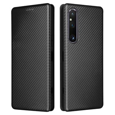 SKALO Sony Xperia 1 V Carbon Fiber Lompakkokotelo - Musta