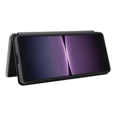 SKALO Sony Xperia 1 V Carbon Fiber Lompakkokotelo - Musta