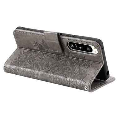 SKALO Sony Xperia 5 IV 5G Mandala lompakkokotelo - Harmaa