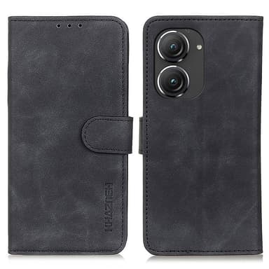 SKALO Asus Zenfone 9 5G KHAZNEH Lompakkokotelo PU-nahasta - Musta