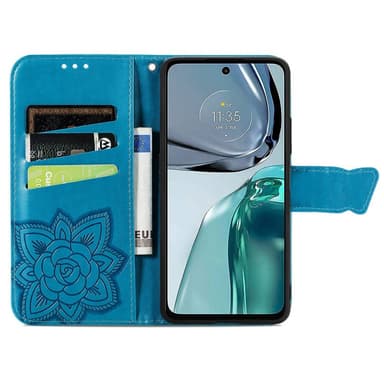 SKALO Motorola Moto G62 5G Mandala Butterfly lompakkokotelo - Sininen