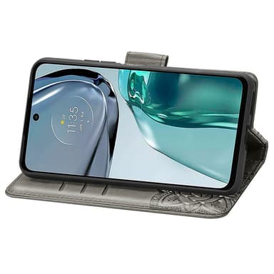 SKALO Motorola Moto G62 5G Mandala Butterfly lompakkokotelo - Harmaa