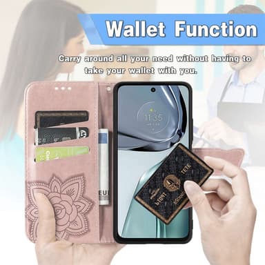 SKALO Motorola Moto G62 5G Mandala Butterfly lompakkokotelo - Ruusukulta
