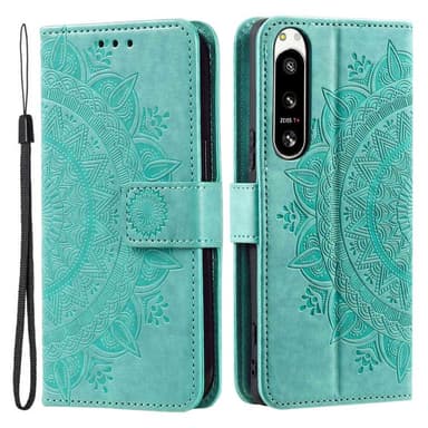 SKALO Sony Xperia 5 IV 5G Mandala lompakkokotelo - Turkoosi