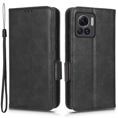 SKALO Motorola Edge 30 Ultra 5G Embossed Triangle Lompakkokotelo - Musta