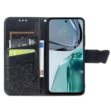 SKALO Motorola Moto G62 5G Mandala Butterfly lompakkokotelo - Musta