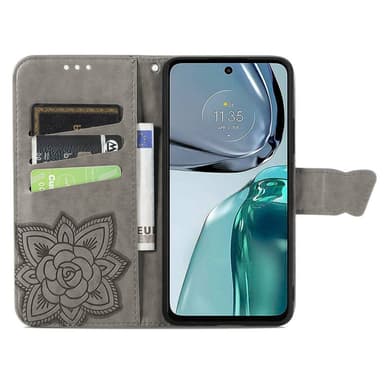 SKALO Motorola Moto G62 5G Mandala Butterfly lompakkokotelo - Harmaa
