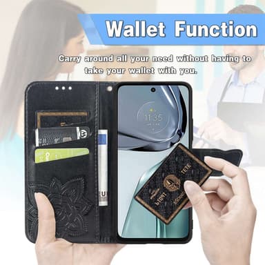 SKALO Motorola Moto G62 5G Mandala Butterfly lompakkokotelo - Musta