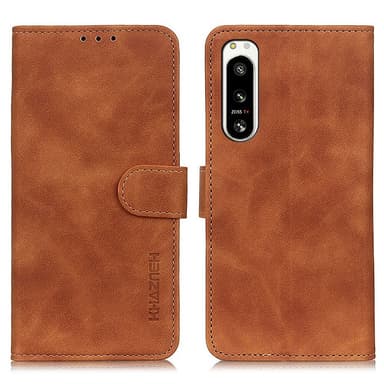 SKALO Sony Xperia 5 IV 5G KHAZNEH Lompakkokotelo PU-nahasta - Ruskea