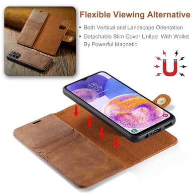 DG MING Samsung A23 5G 2-in-1 magneetti lompakkokotelo - Ruskea