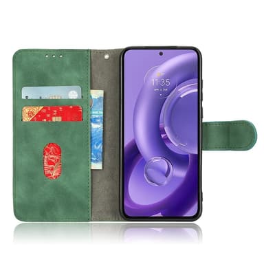 SKALO Motorola Edge 30 Neo 5G Matt PU Nahka lompakkokotelo - Vihreä