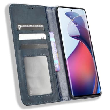 SKALO Motorola Edge 30 Fusion 5G Kohokuvioitu Premium lompakkokotelo - Sininen