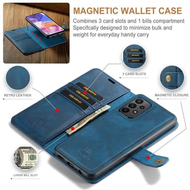 DG MING Samsung A23 5G 2-in-1 magneetti lompakkokotelo - Sininen