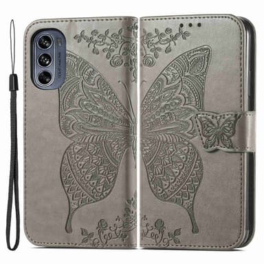 SKALO Motorola Moto G62 5G Mandala Butterfly lompakkokotelo - Harmaa