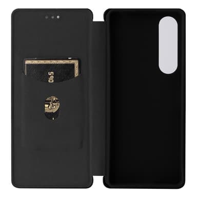 SKALO Sony Xperia 1 V Carbon Fiber Lompakkokotelo - Musta