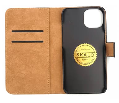 SKALO iPhone 14 Lompakkokotelo Aitoa nahkaa - Ruskea