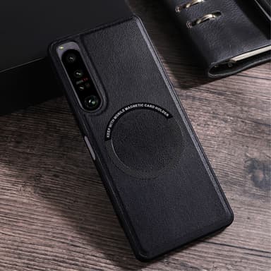 SKALO Sony Xperia 10 V PU Nahka Hybrid Magnetic Ring Suojakuori - Musta